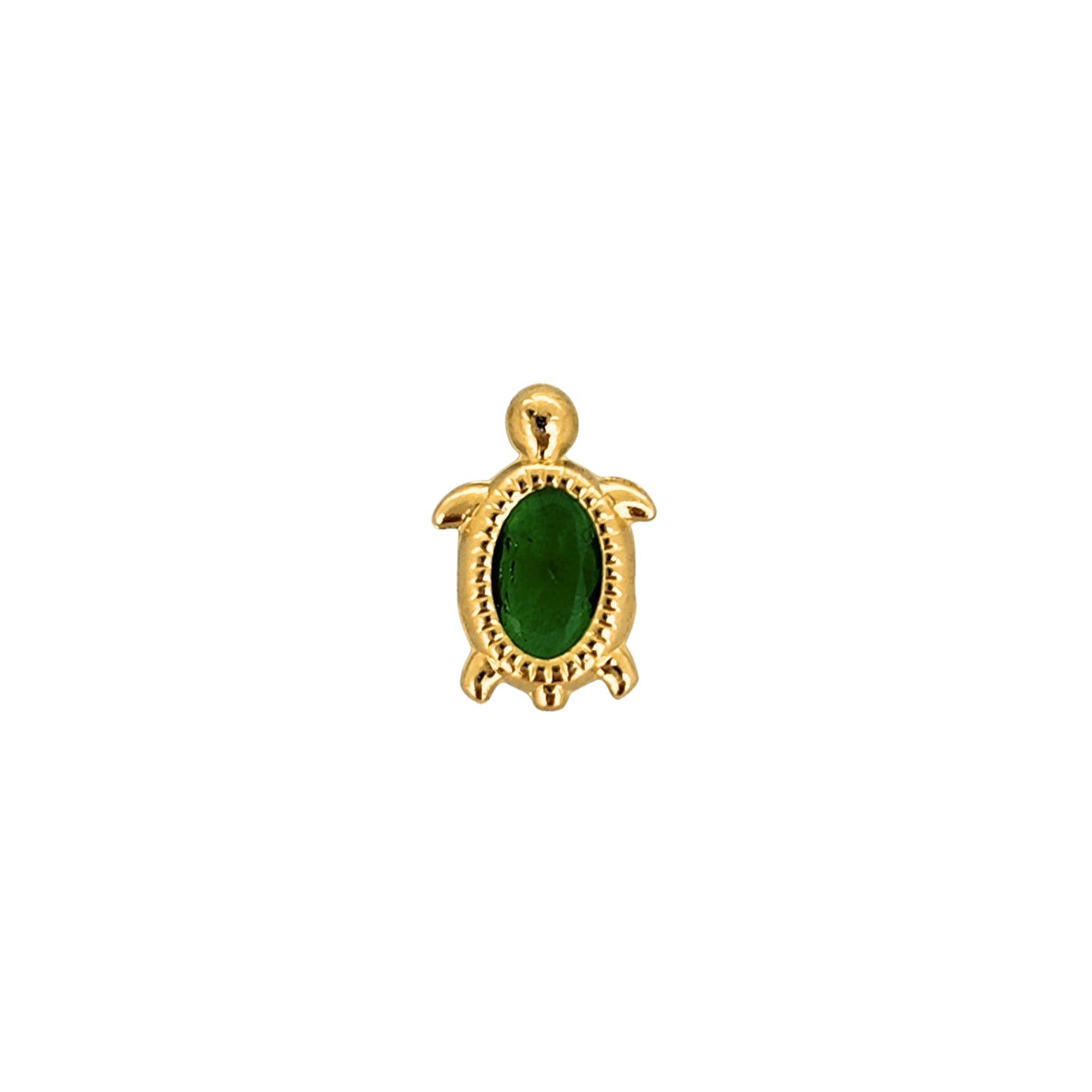 Aretes Oro 10K Broquel Tortuga Zirconia Verde Bolitas