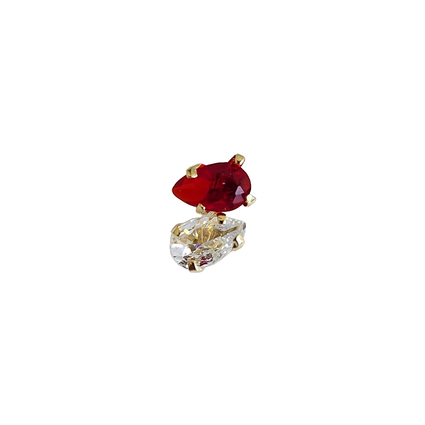 Aretes Zirconias Gota Con Rojo Oro 10k, Tipo Broquel