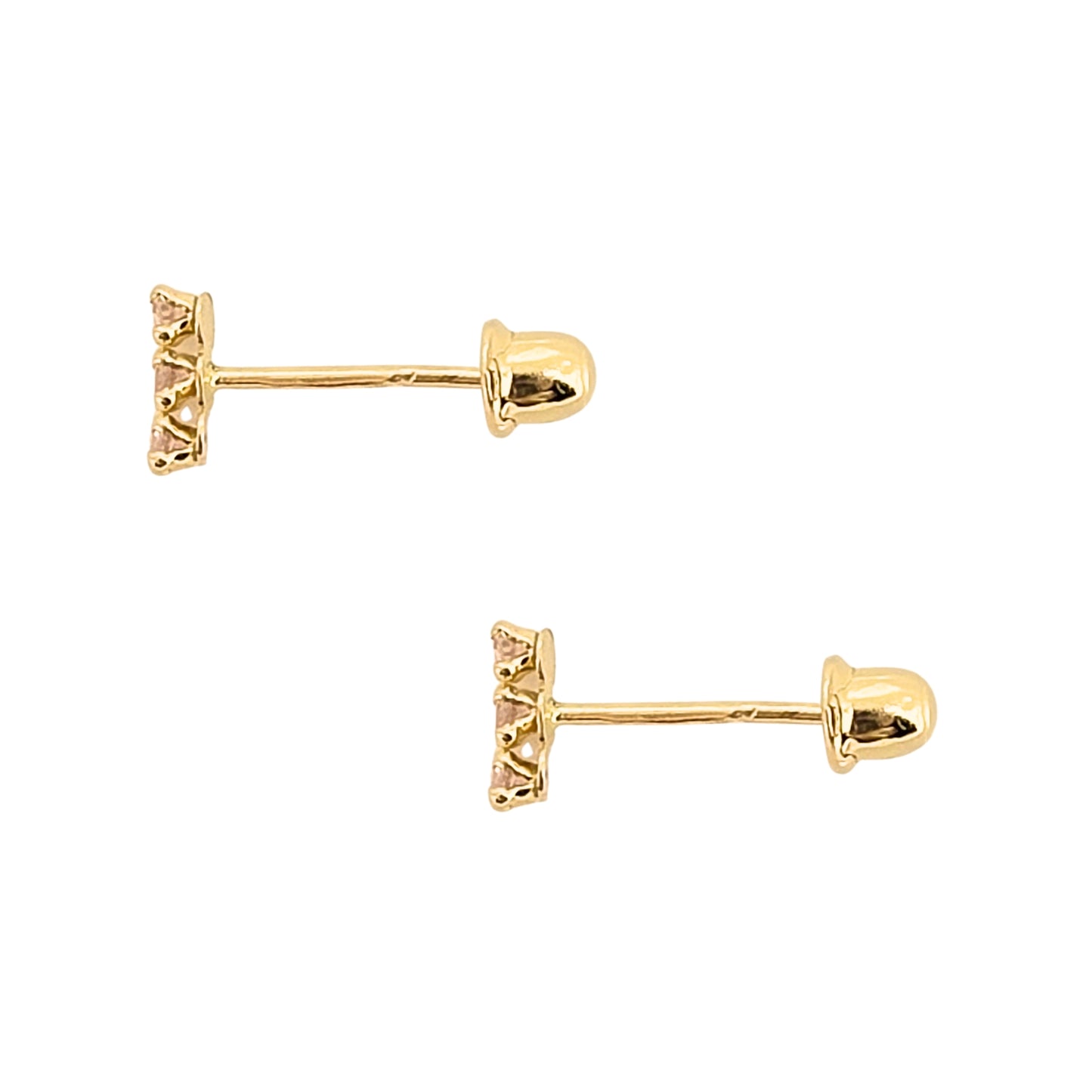 Aretes Oro 10K Broquel Palito 3 Piedras Color a Elegir
