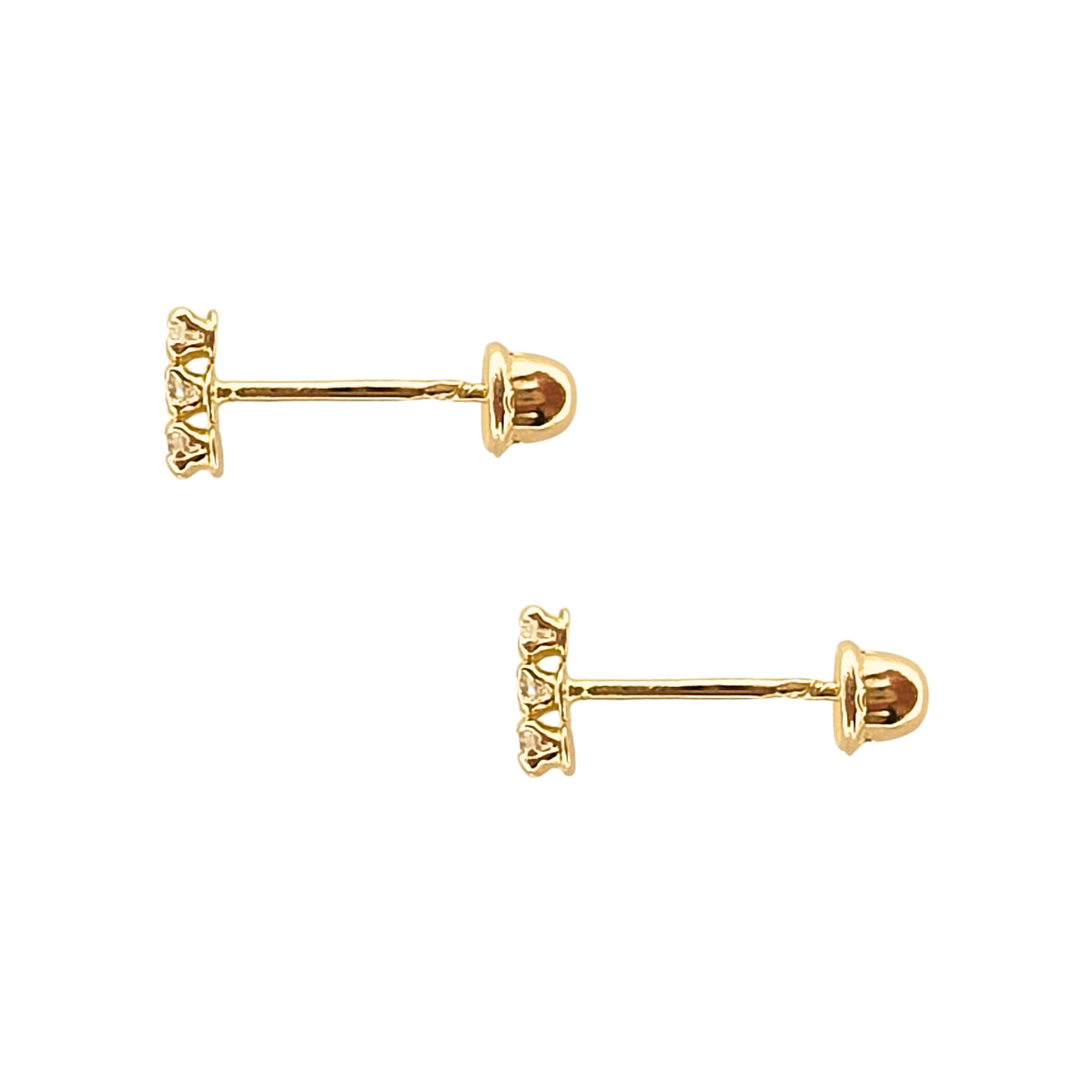 Aretes Oro 10K Broquel Palito 3 Piedras Color a Elegir