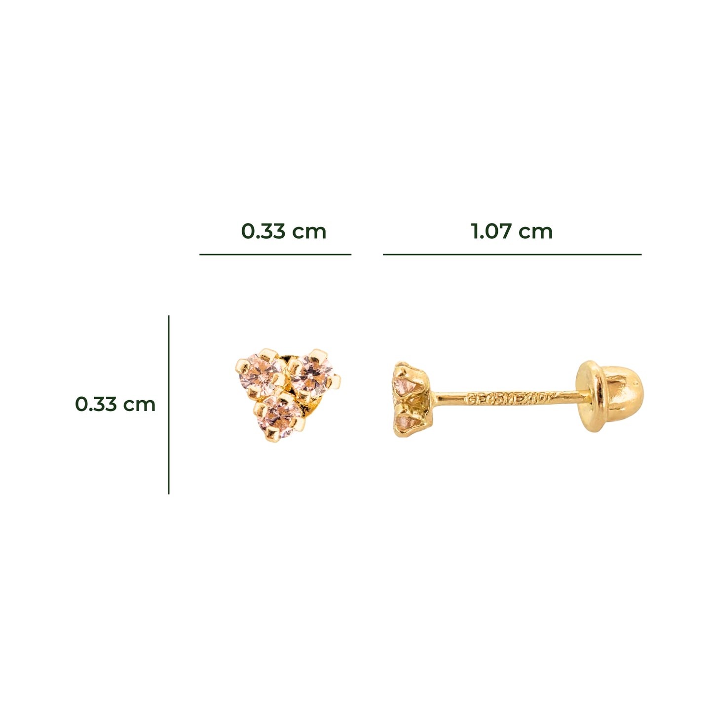Aretes Oro 10K Broquel Trebol Piedras Color a Elegir