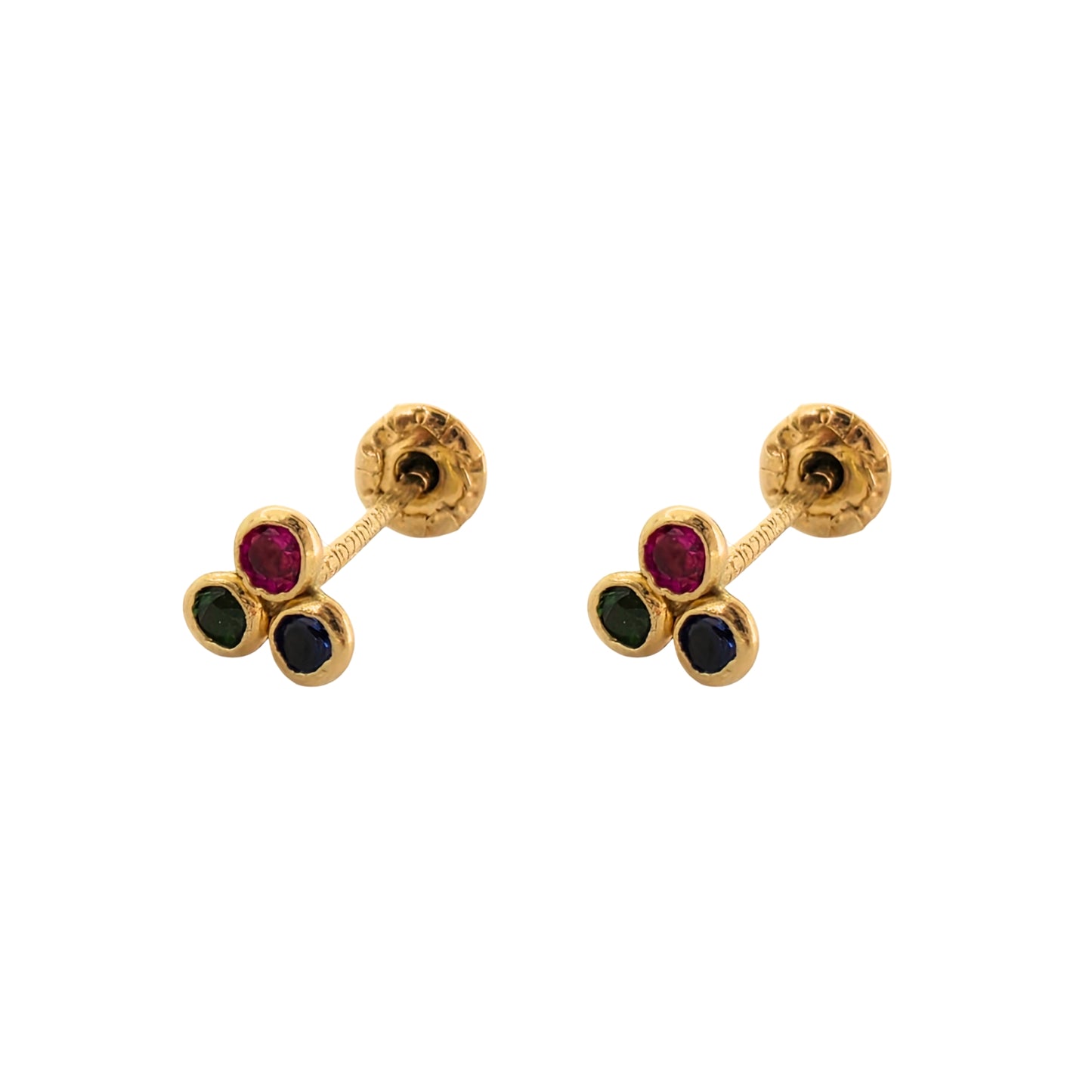 Aretes Trebol de Zirconias Bisel Oro 10k, Tipo broquel
