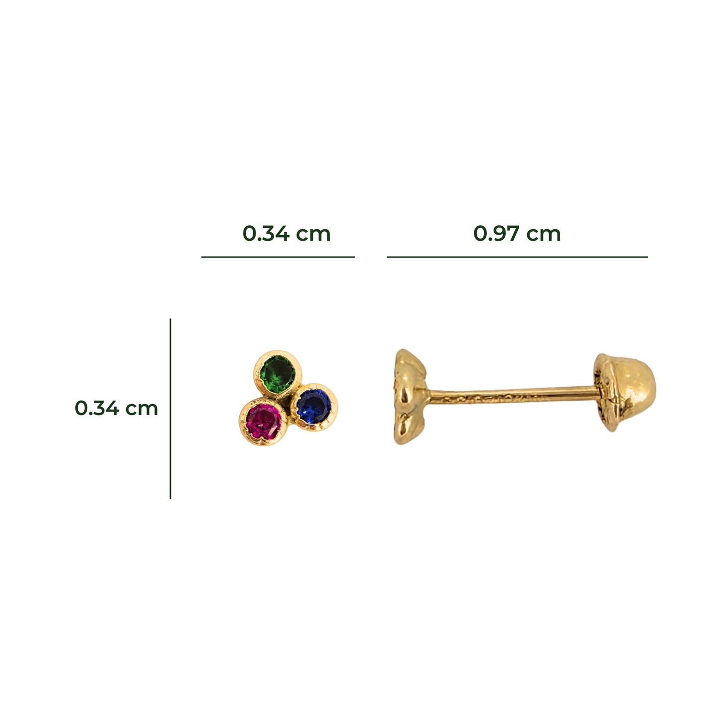 Aretes Trebol de Zirconias Bisel Oro 10k, Tipo broquel