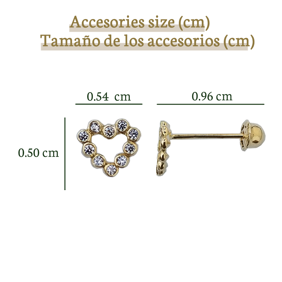 Corazón de Zirconias, Oro 10k (Par de Aretes)