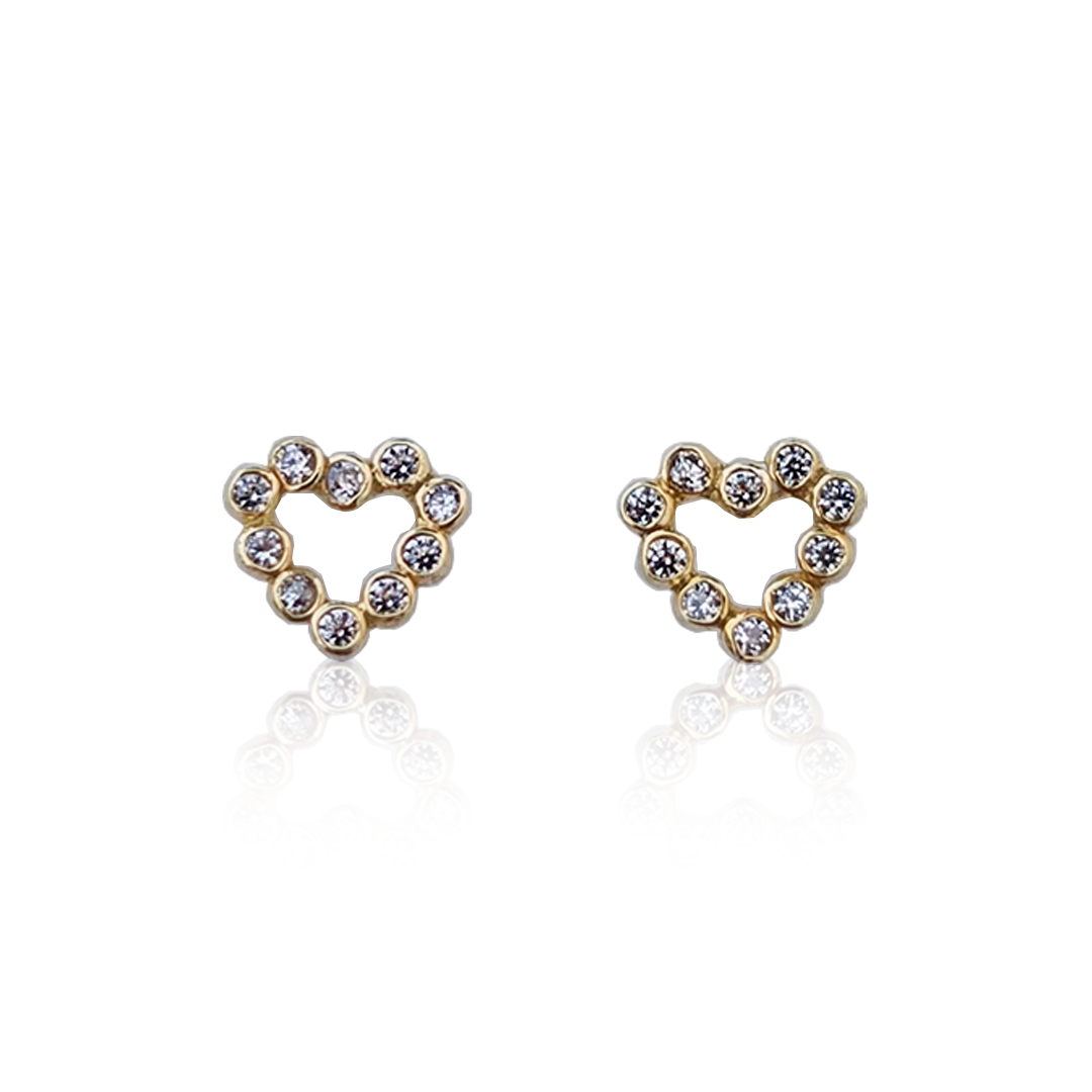 Corazón de Zirconias, Oro 10k (Par de Aretes)