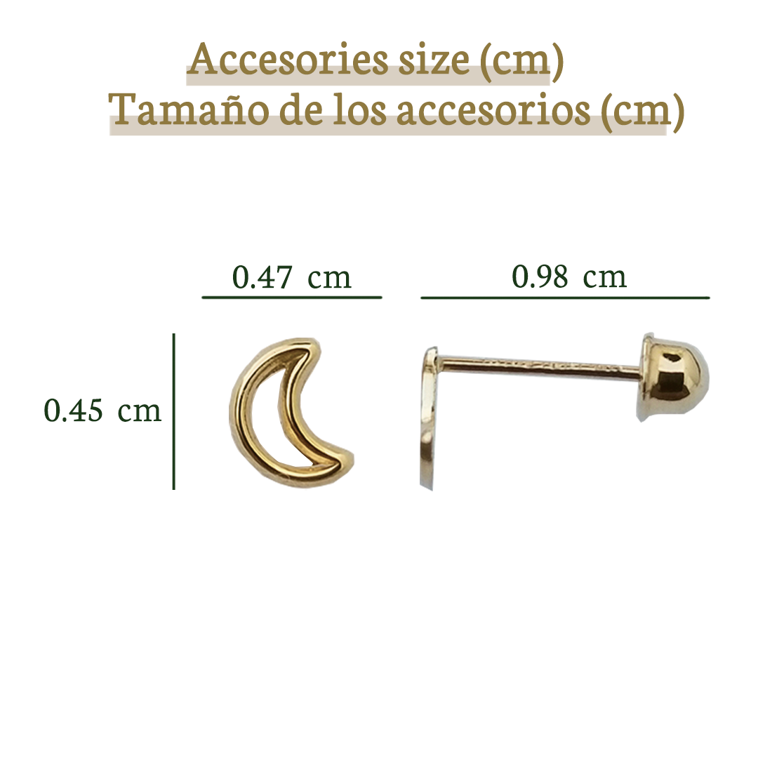 Broquel Luna y Estrella Silueta, Oro 10k (Par de Aretes)
