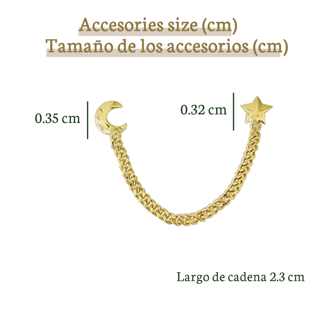 Cadena Estrella y Luna (Arete Doble Individual)