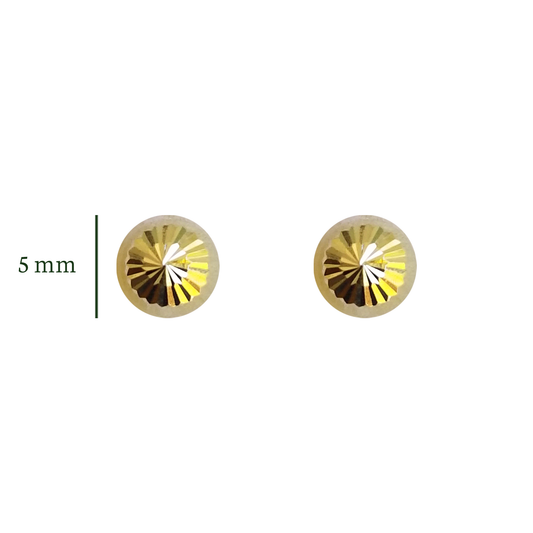 Aretes Hongo Media Esfera Bola Diamantado M, Oro 10K Tipo Broquel