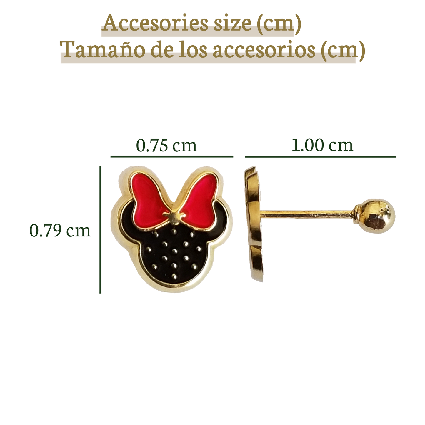 Aretes Ratoncita Esmaltado Color, Oro 10K Tipo Broquel