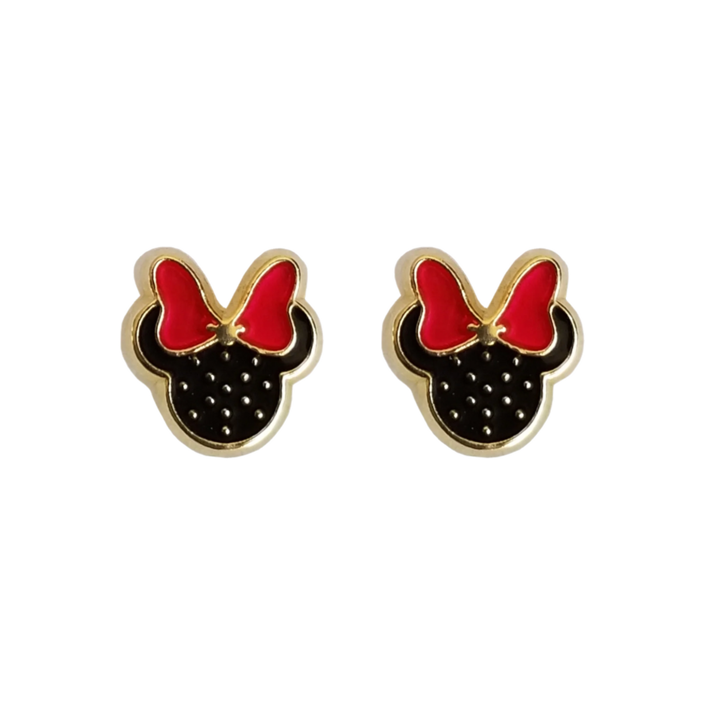Aretes Ratoncita Esmaltado Color, Oro 10K Tipo Broquel