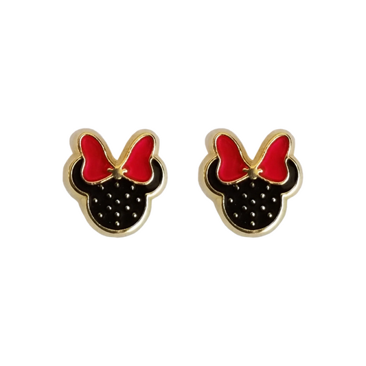 Aretes Ratoncita Esmaltado Color, Oro 10K Tipo Broquel