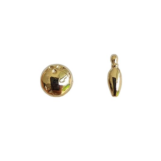 Aretes Pelota Boliche Y Pino, Oro 10k Tipo Broquel