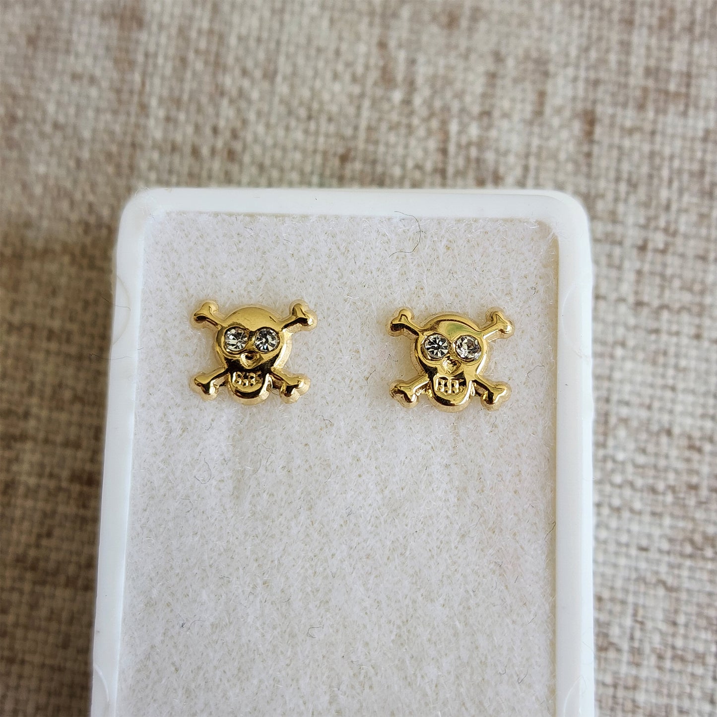 Aretes Calavera, Oro 10k Tipo Broquel