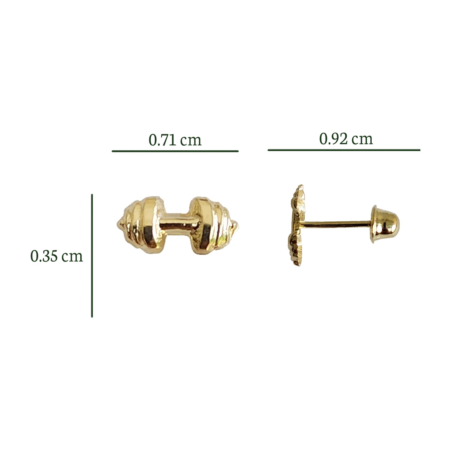 Aretes de Pesas, Oro 10k Tipo Broquel
