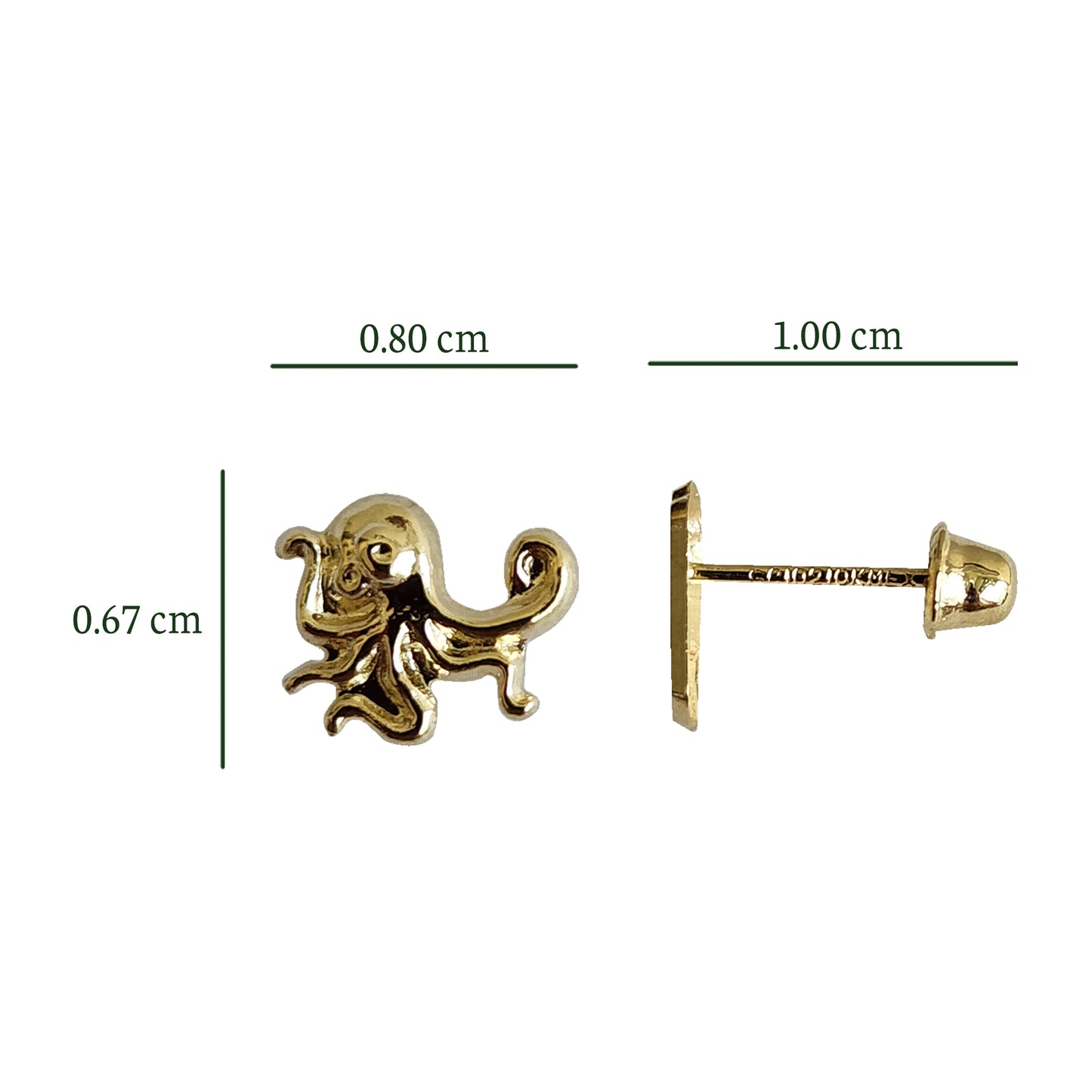 Aretes Pulpo, Oro 10k Tipo Broquel
