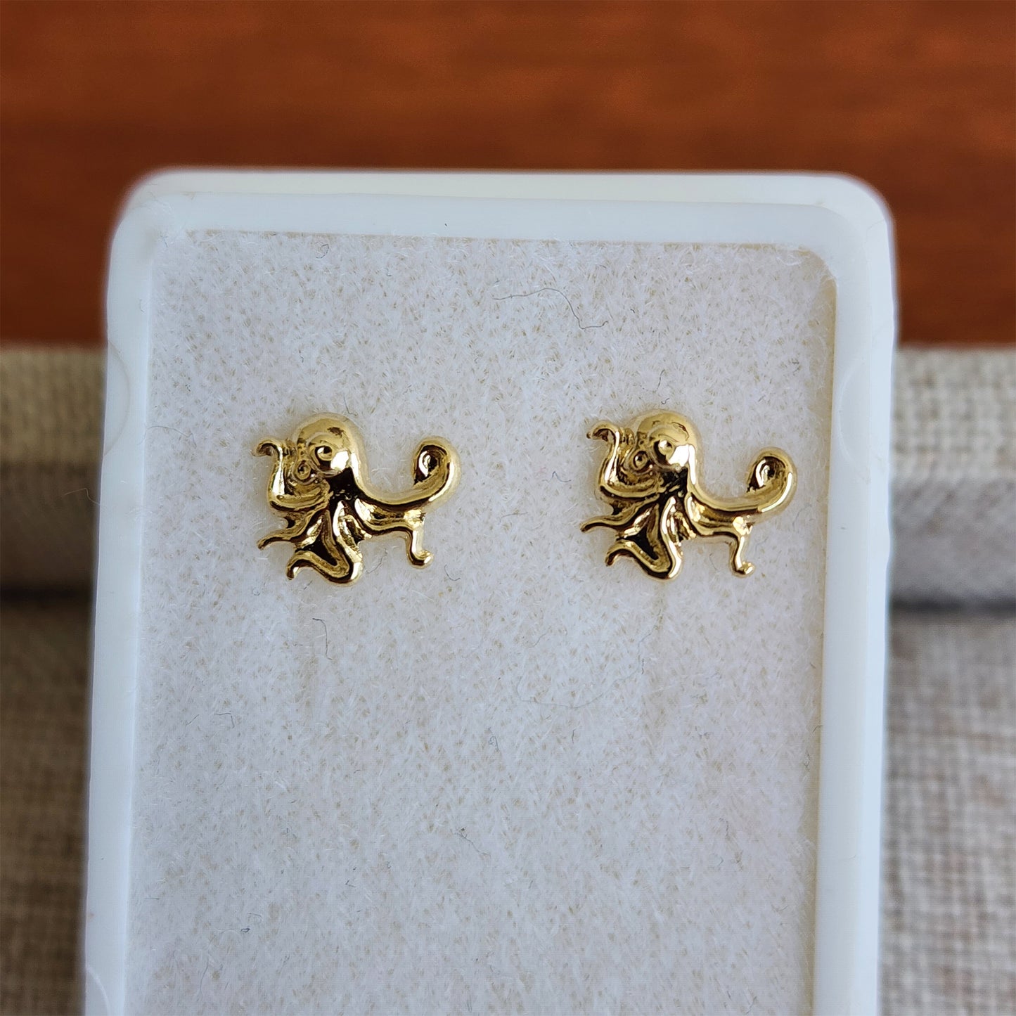 Aretes Pulpo, Oro 10k Tipo Broquel