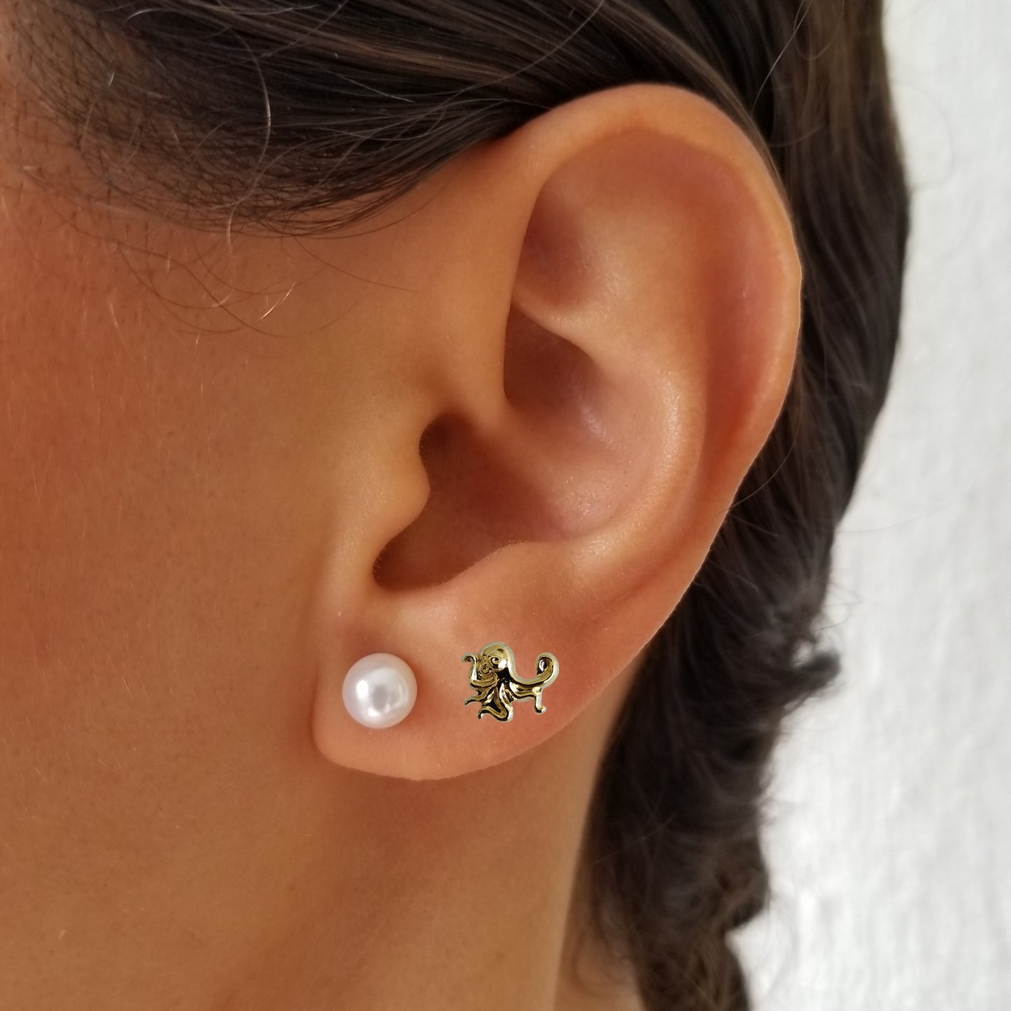 Aretes Pulpo, Oro 10k Tipo Broquel