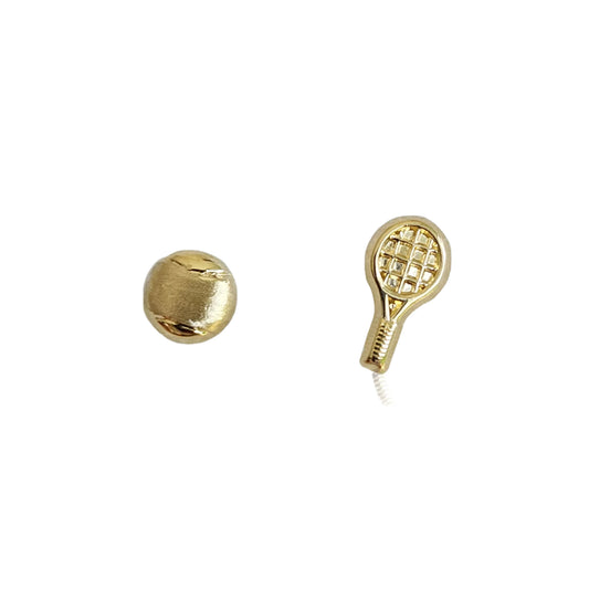 Aretes Tenis Pelota Y Raqueta, Oro 10k Tipo Broquel