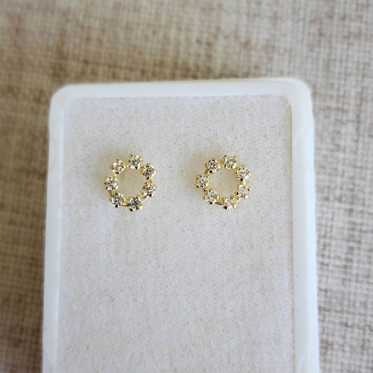Aretes Aros Piedra Mini, Oro 10k Tipo Broquel