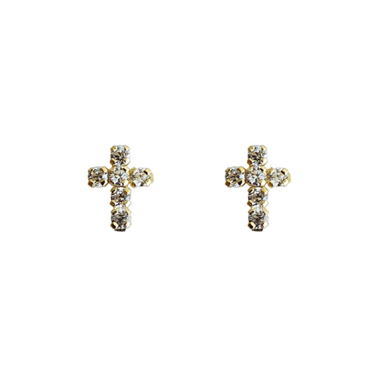 Aretes Cruz Zirconias Mini Oro 10k, Tipo Broquel