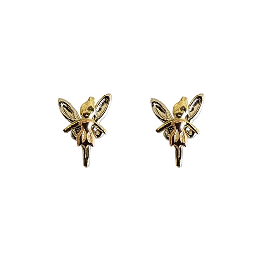 Aretes Hada 3 Oros, Oro 10k Tipo Broquel
