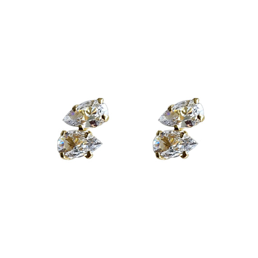 Aretes Zirconias Gota Blanco Oro 10k. Tipo Broquel
