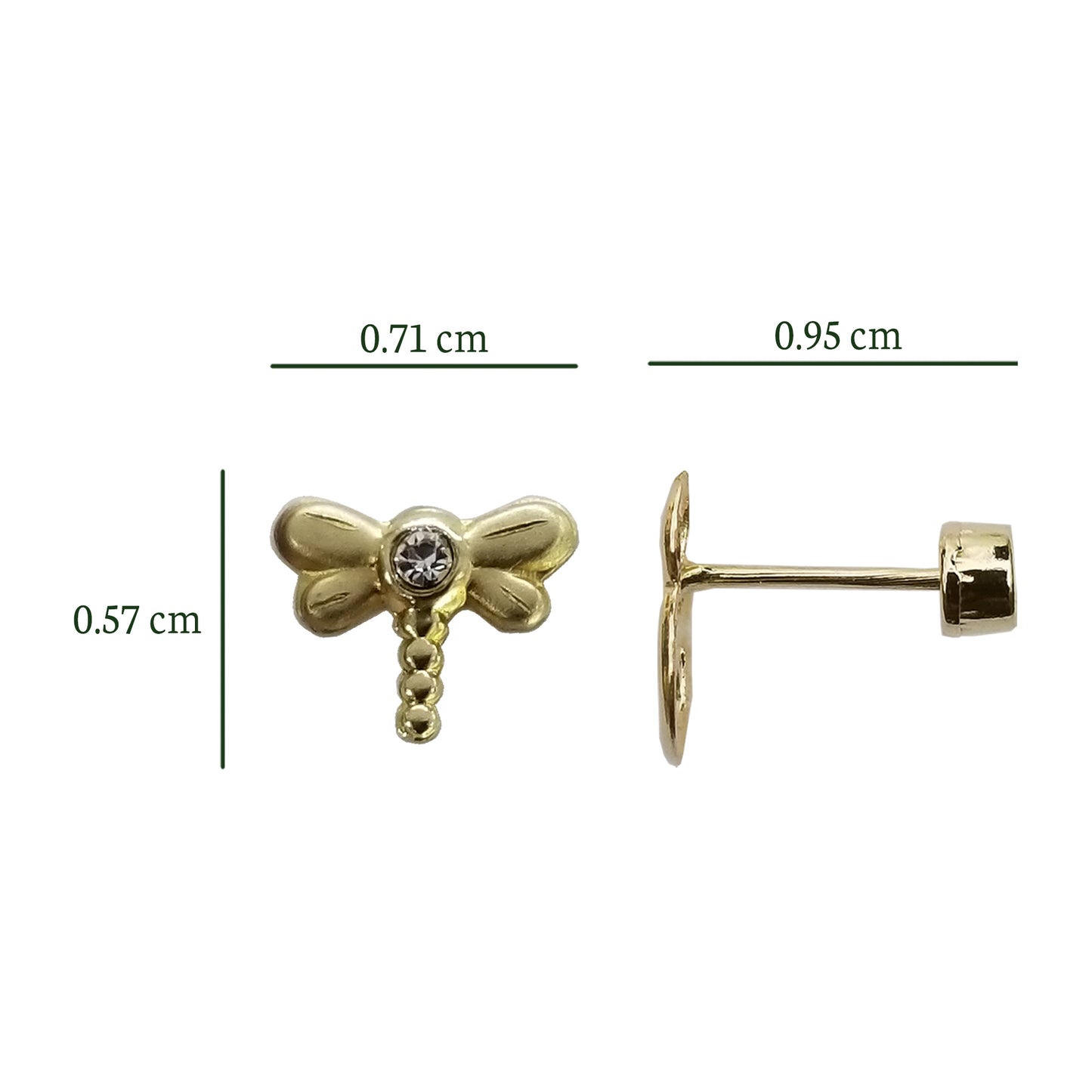 Aretes Libélula, Oro 10k Tipo Broquel
