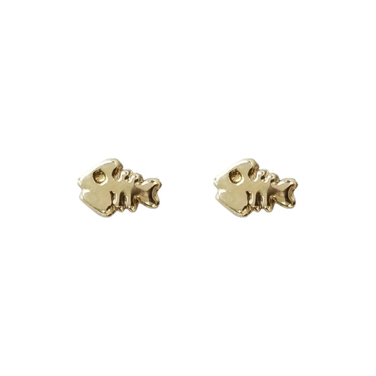 Aretes Esqueleto Pez, Oro 10k Tipo Broquel