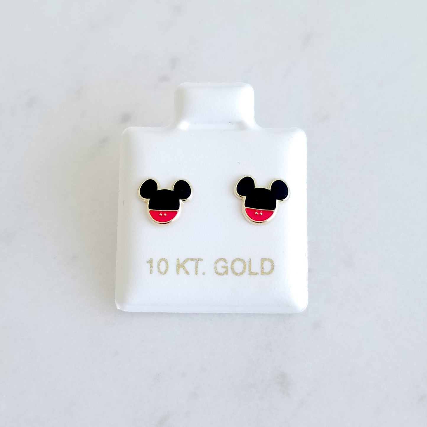 Aretes Ratoncito Esmaltado, Oro 10K Tipo Broquel