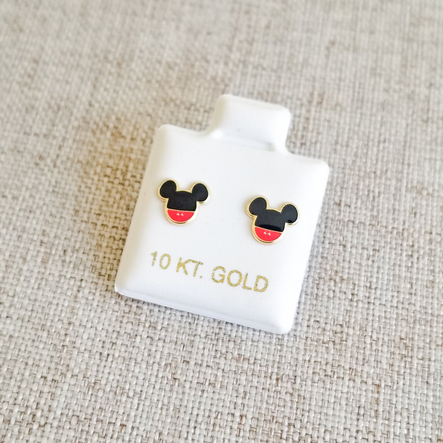 Aretes Ratoncito Esmaltado, Oro 10K Tipo Broquel