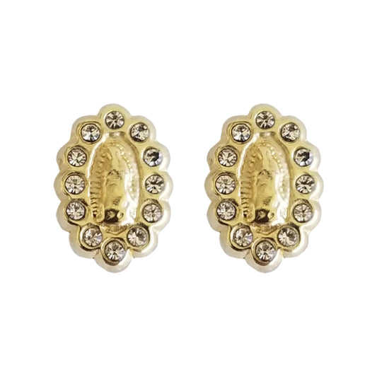 Aretes Virgen Zirconias Oro 10K, Tipo Broquel