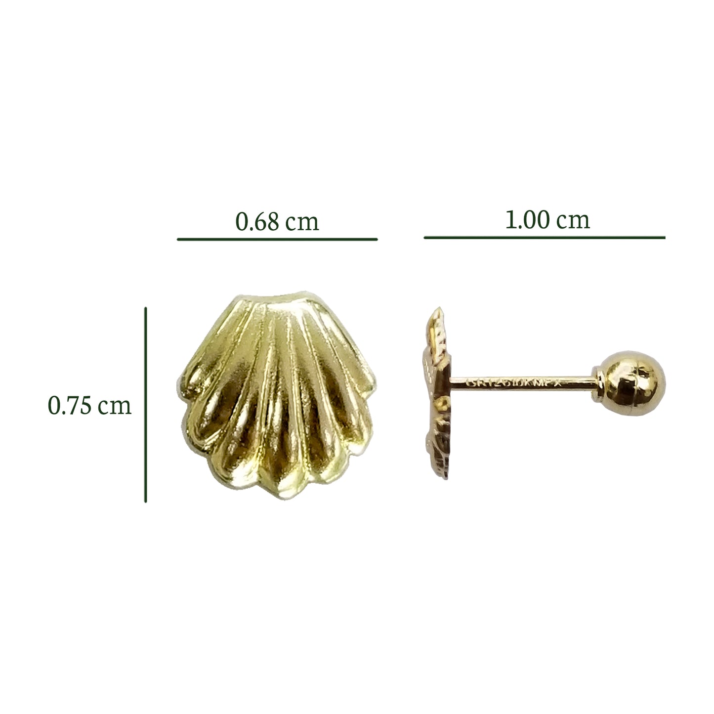 Aretes Almeja, Oro 10k Tipo Broquel