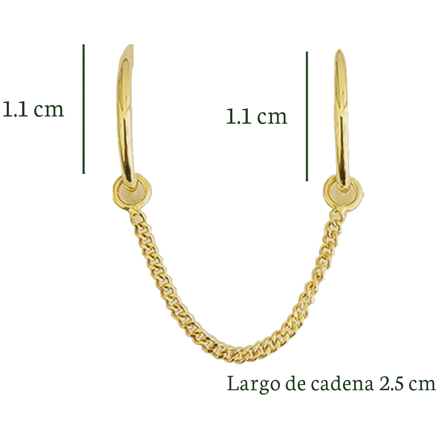 Arete Doble Arracadas Lisas De 1 Cm Dia. Con Cadena